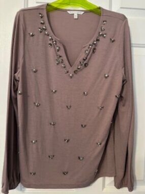Victoria's Secret Mauve long sleeve embellished cotton top
